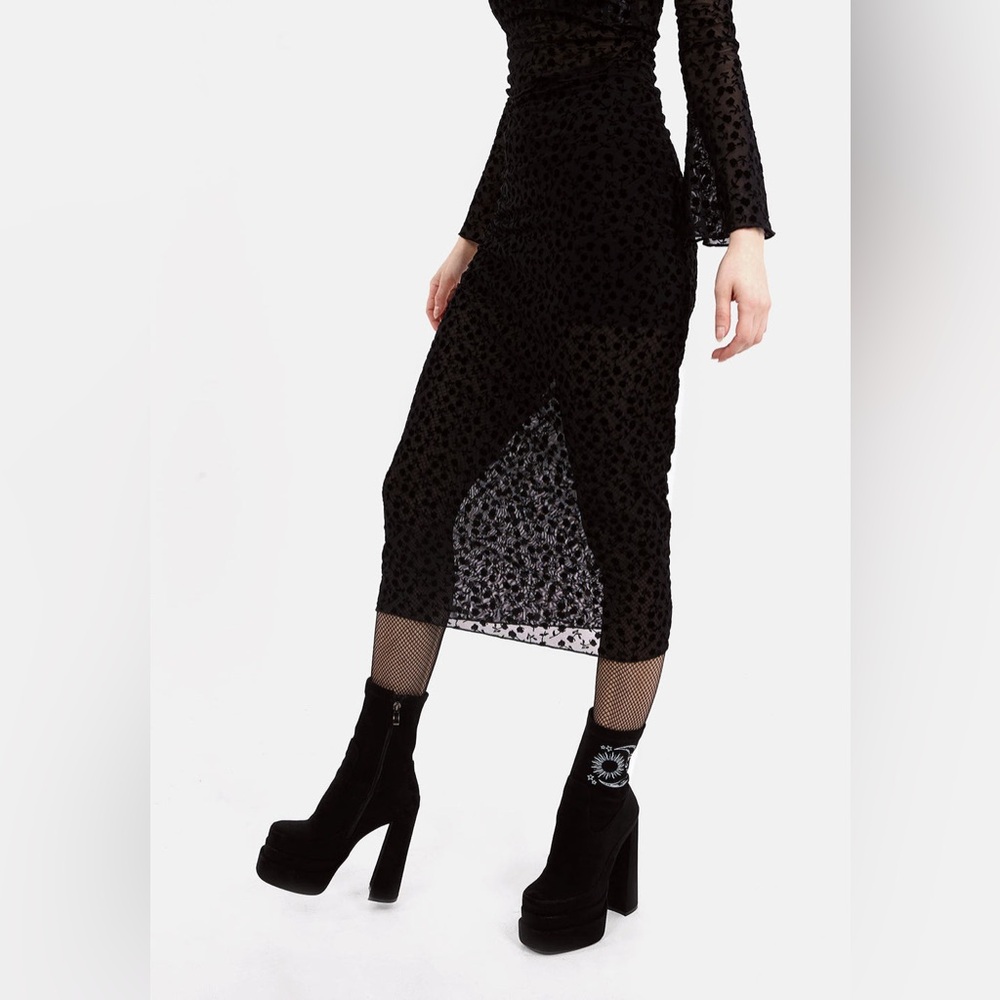 Disturbia Lovespell Flocked Mesh Midi Skirt US 6 / UK 10 - Picture 2 of 6